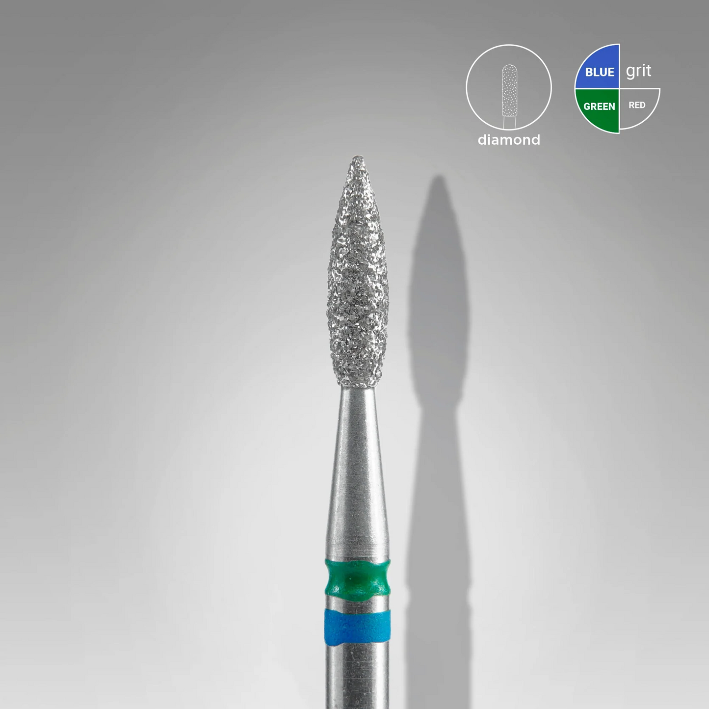 Diamond Nail Drill Bit DUO Flame Blue-Green EXPERT Head Diameter 2,1 Mm / Working Part 8 Mm