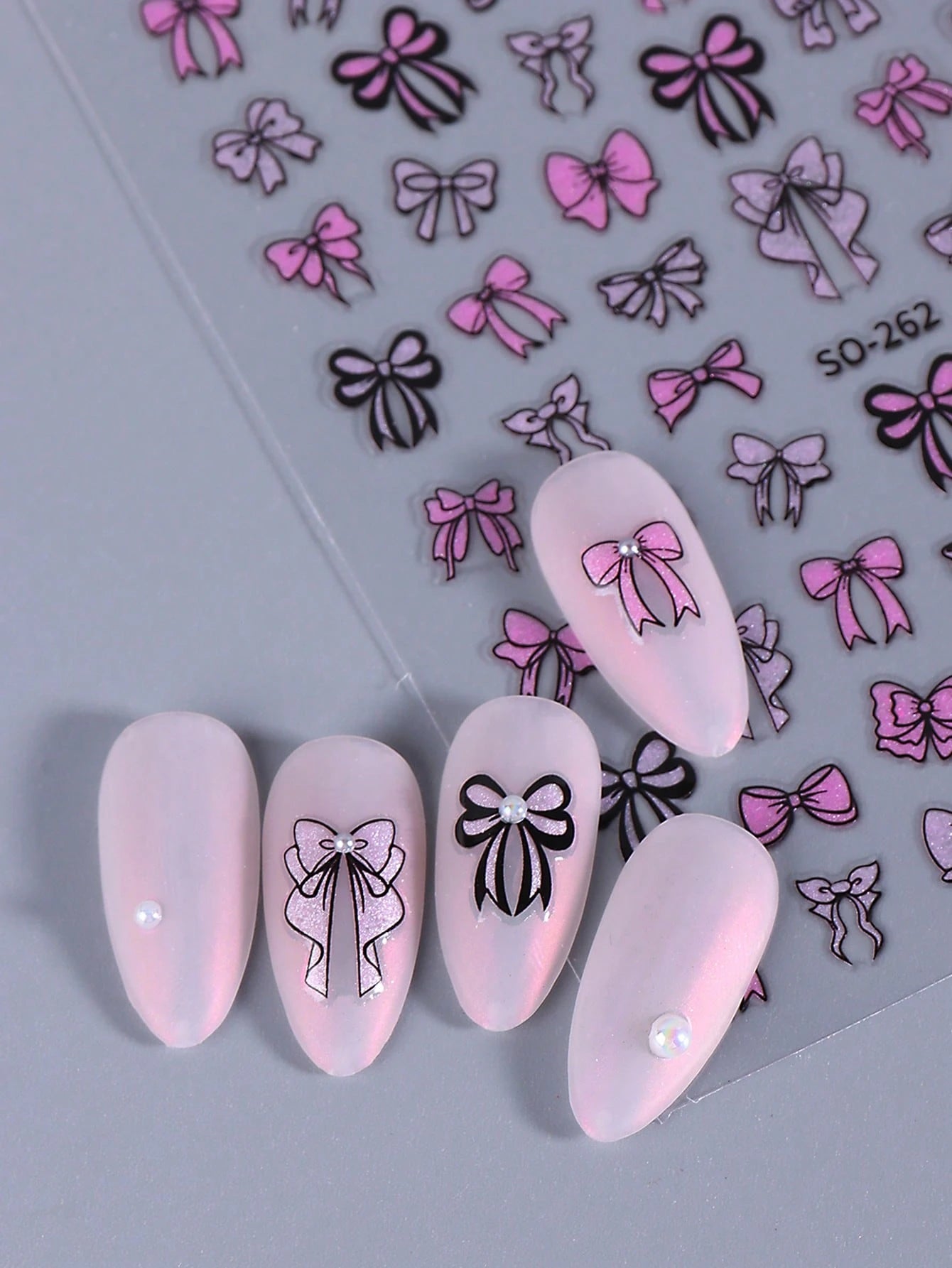 3PCS Ribbon glitter nail art stickers (Pink)