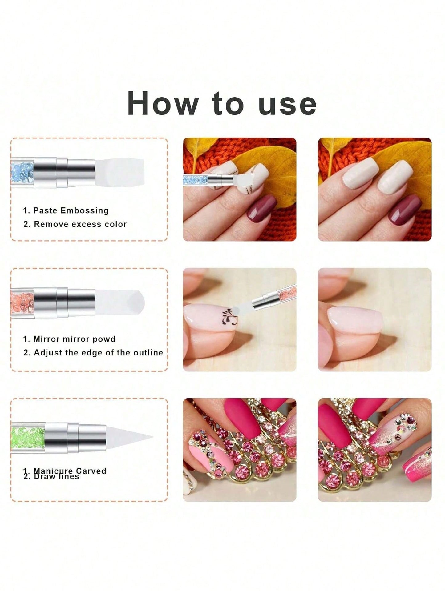 5PCS dual-ended nail art sculpture pen