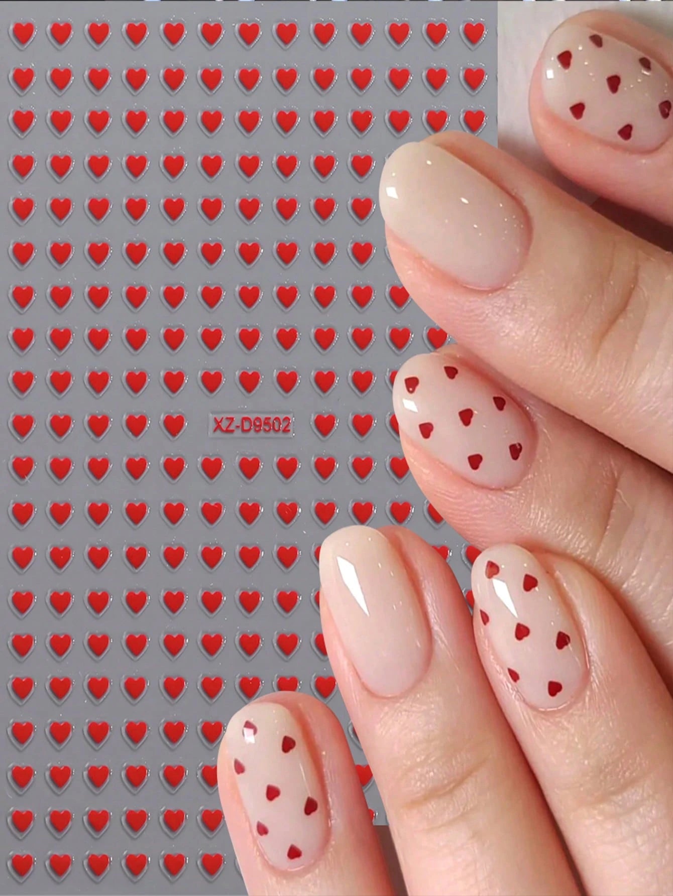 8pcs 3D Cute Mini Heart Nail Art Stickers (Silver,Hot pink,Gold,Pink,White,Black,Red,Laser)