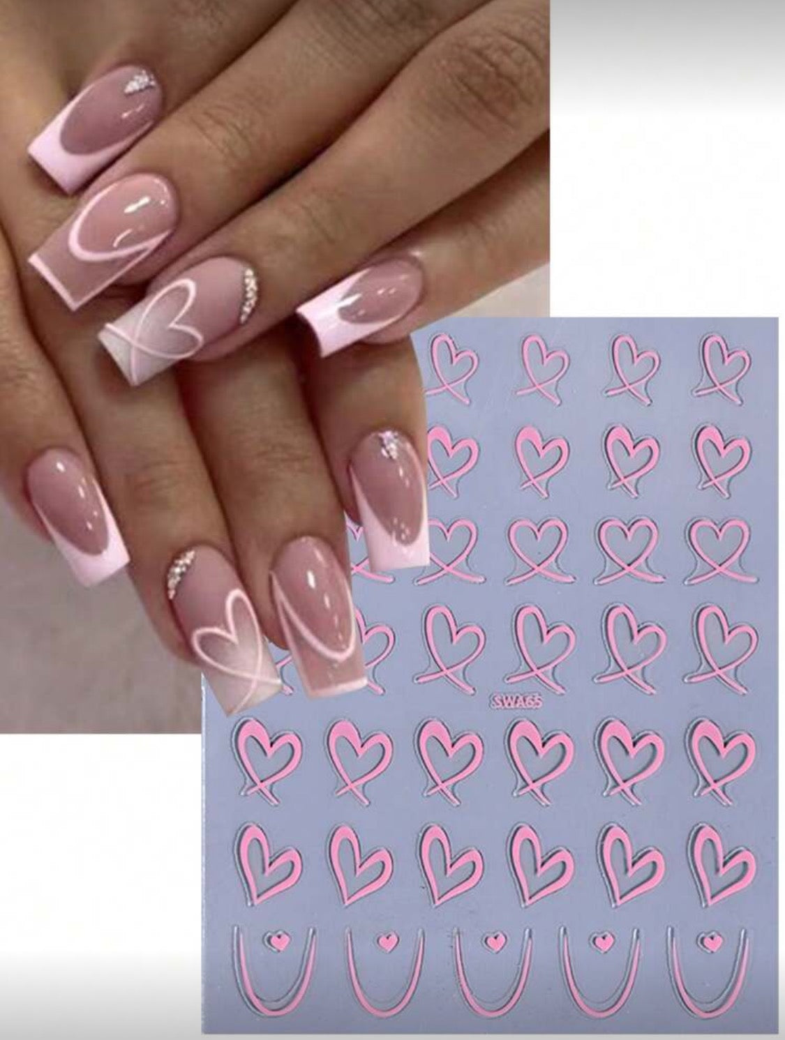 3PCS heart nail art stickers (Black,white,pink)