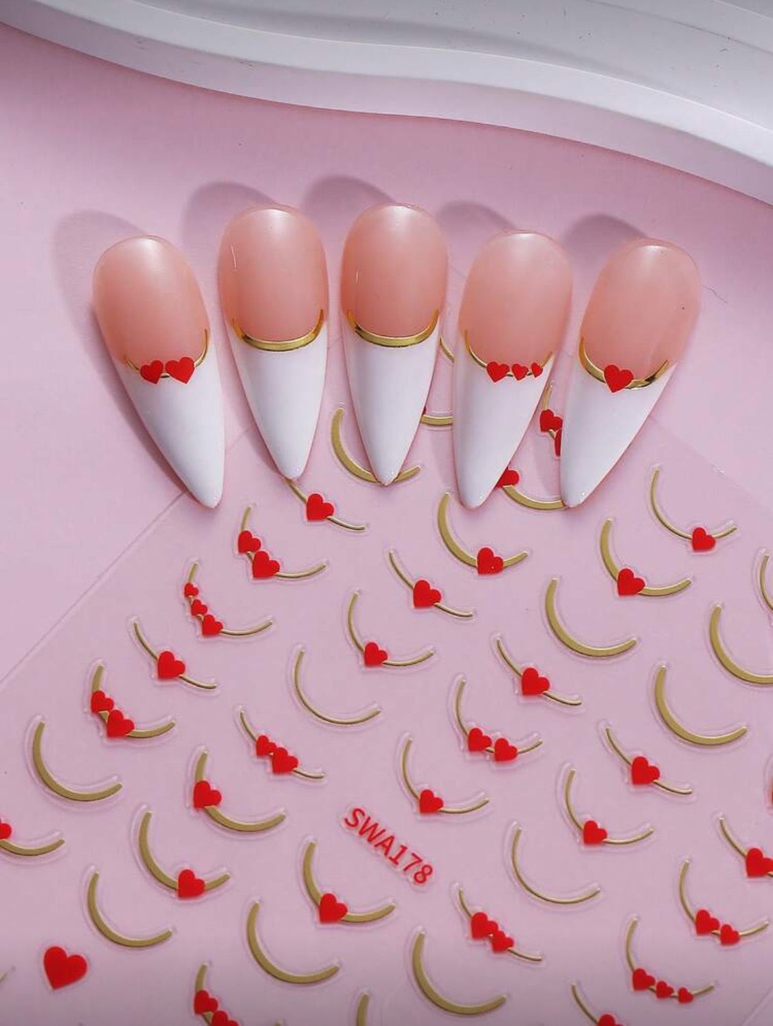 2PCS French line 3D nail art stickers w/ heart pattern. (Silver,Gold)