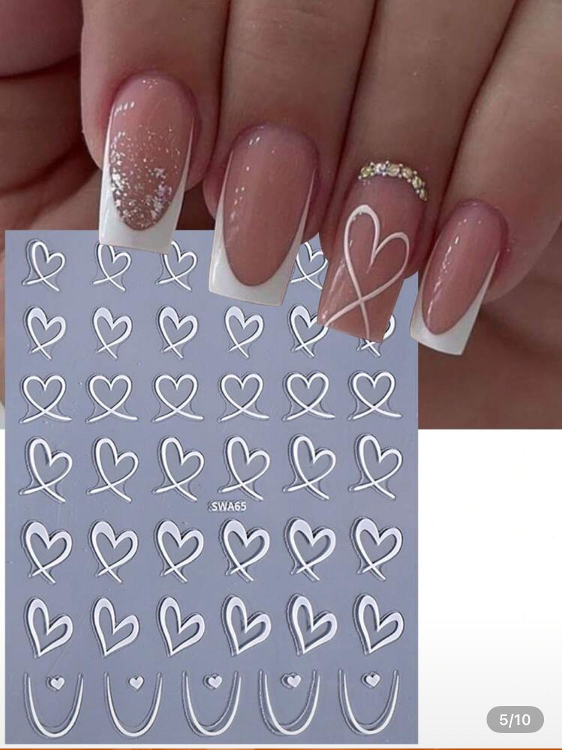 3PCS heart nail art stickers (Black,white,pink)