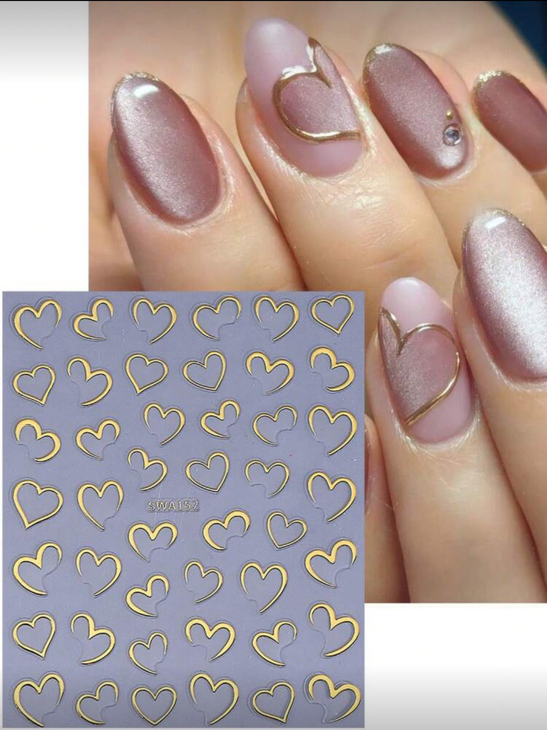 4PCS half heart chrome metallic nail stickers (Red,Purple,Silver,Gold)