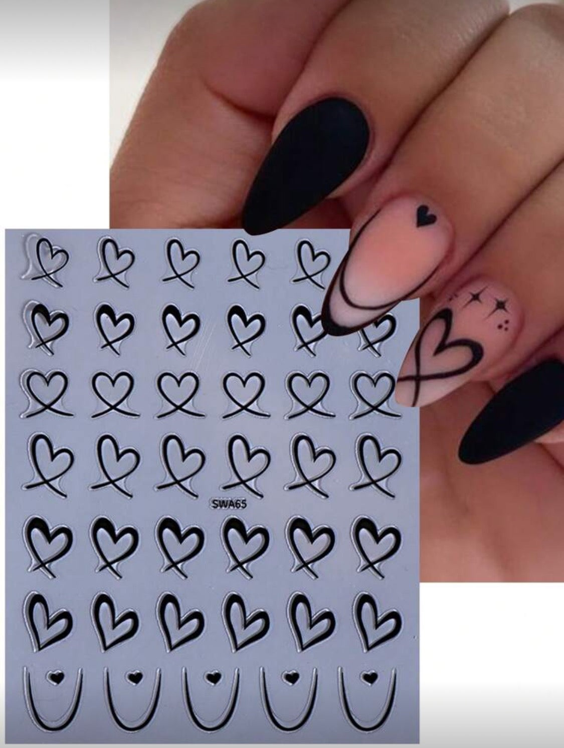 3PCS heart nail art stickers (Black,white,pink)