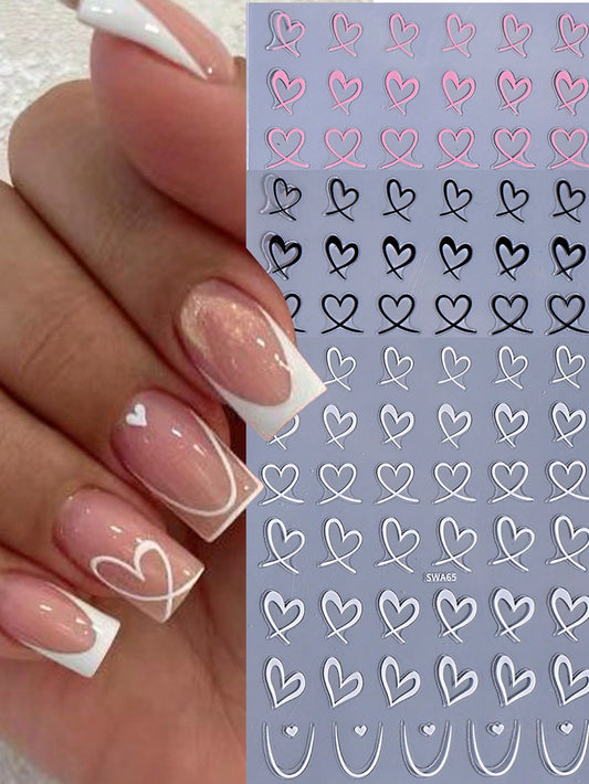 3PCS heart nail art stickers (Black,white,pink)