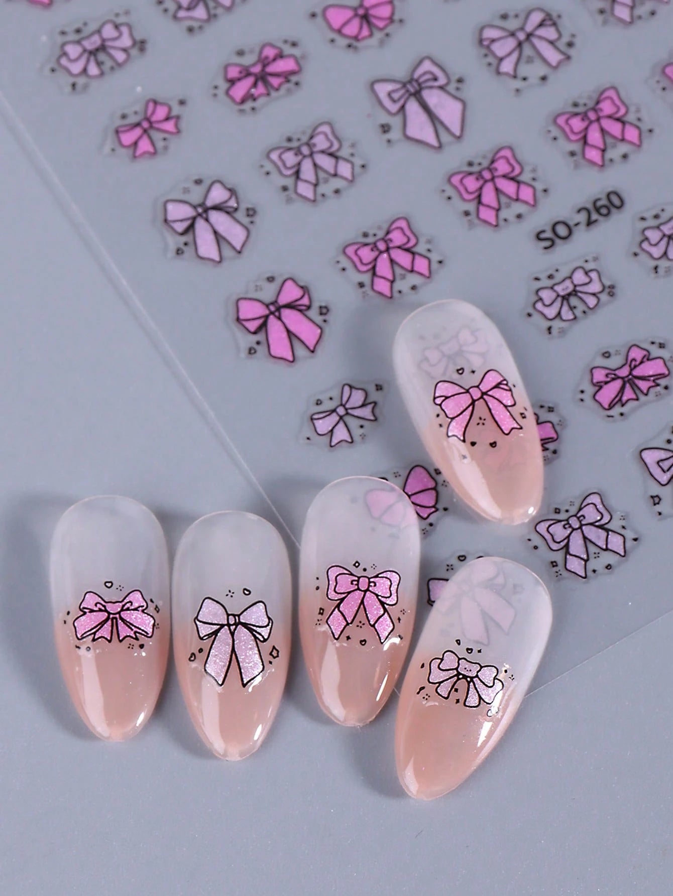 3PCS Ribbon glitter nail art stickers (Pink)