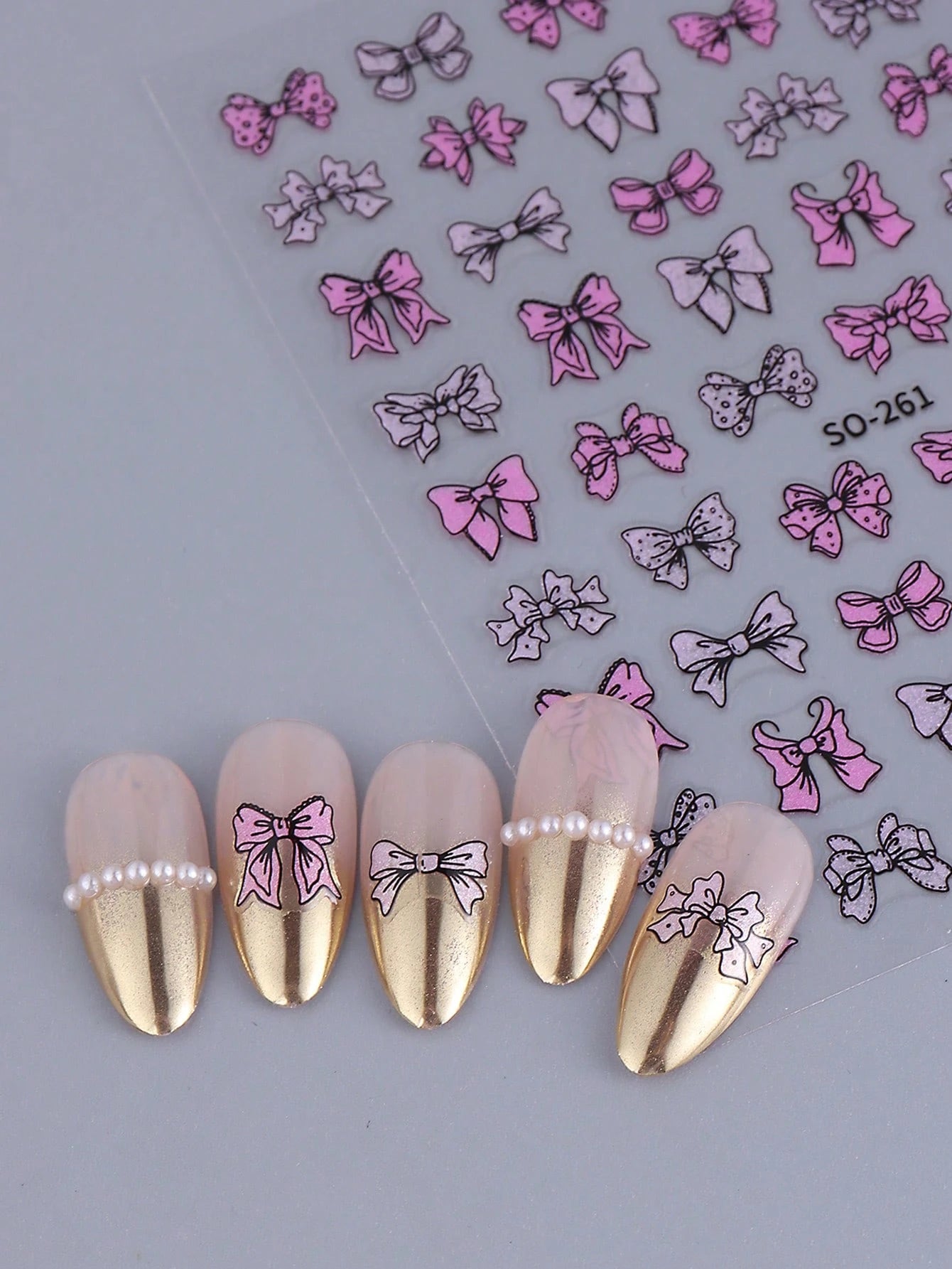 3PCS Ribbon glitter nail art stickers (Pink)
