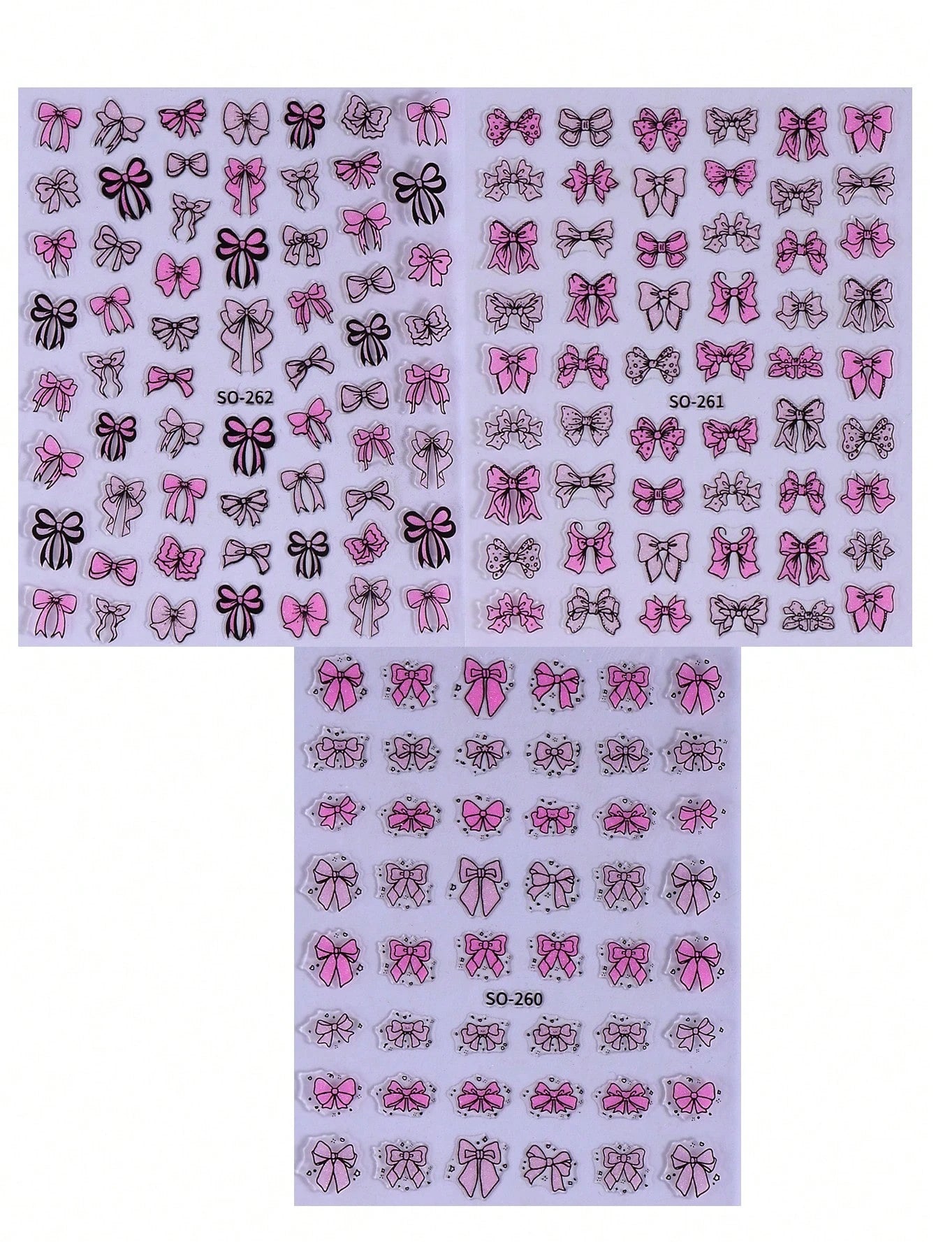 3PCS Ribbon glitter nail art stickers (Pink)