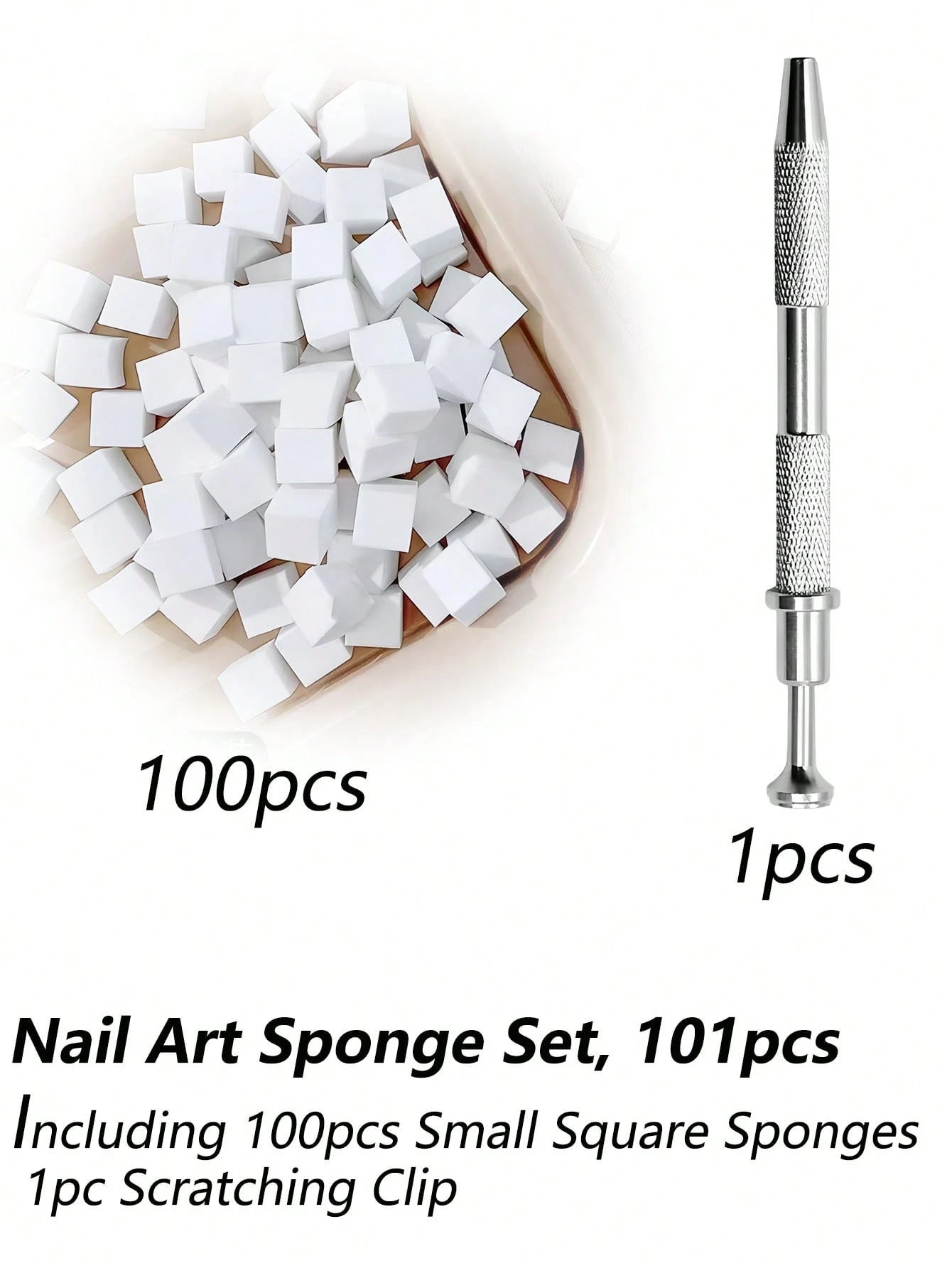 100PCS mini replaceable nail art sponge with metal grabber (white)