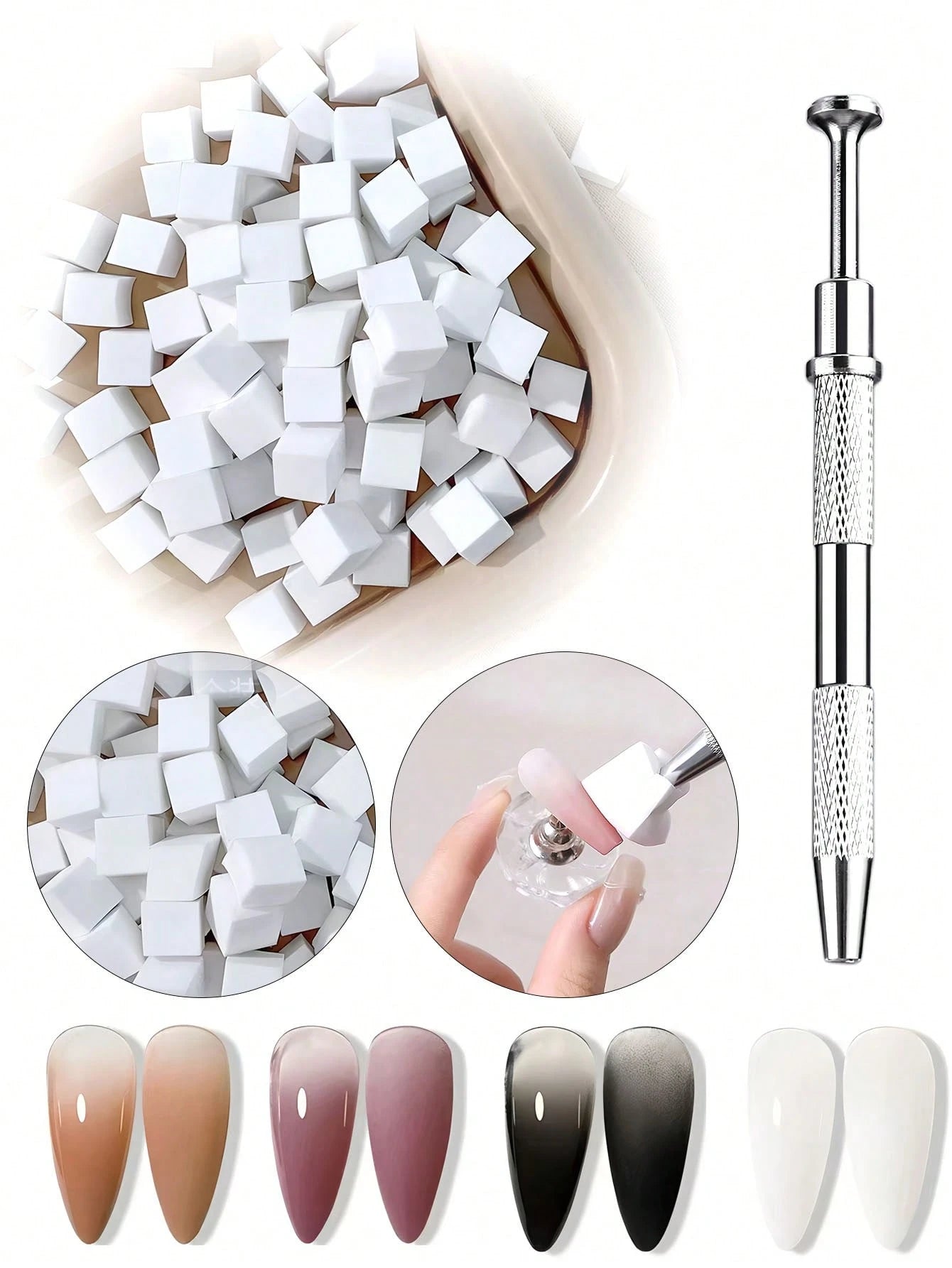 100PCS mini replaceable nail art sponge with metal grabber (white)
