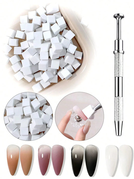 100PCS mini replaceable nail art sponge with metal grabber (white)