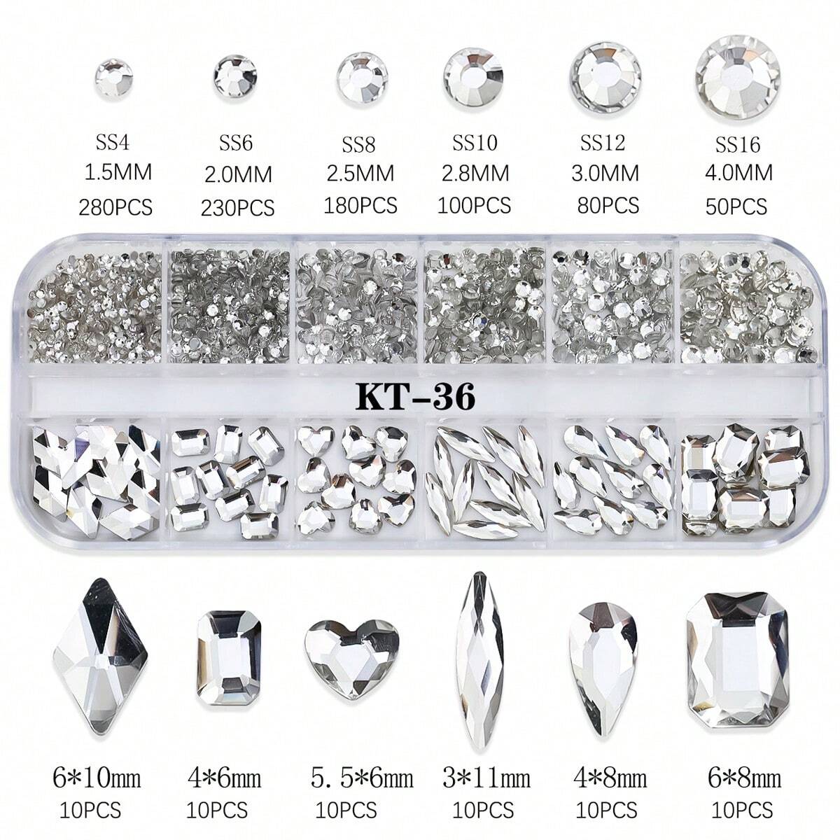 Crystal nail rhinestones 1 box 12 shapes rhinestones