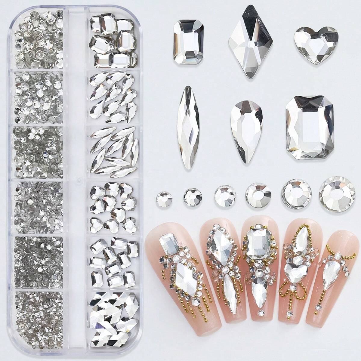 Crystal nail rhinestones 1 box 12 shapes rhinestones