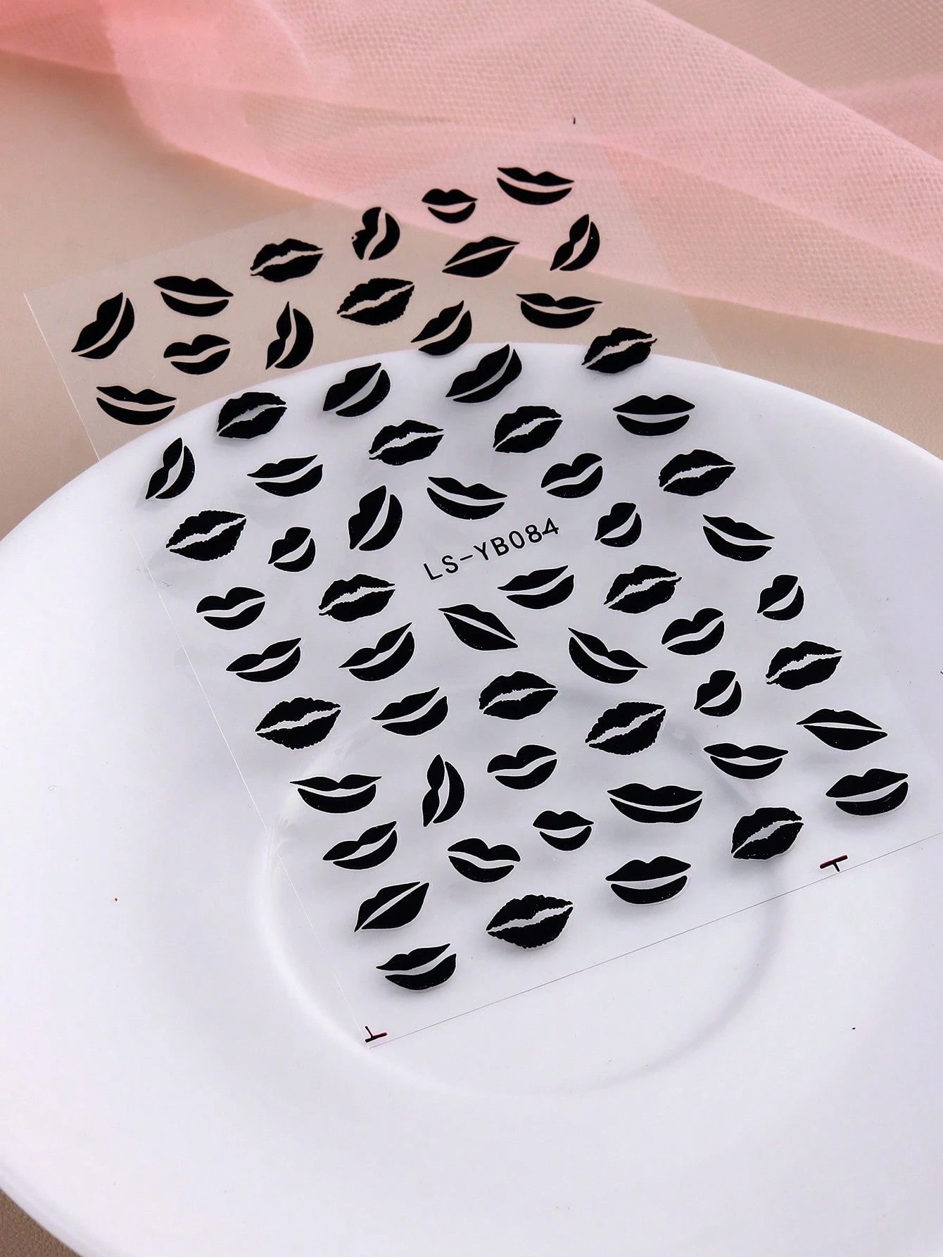 3PCS lip nail art stickers (Red,Black,White)
