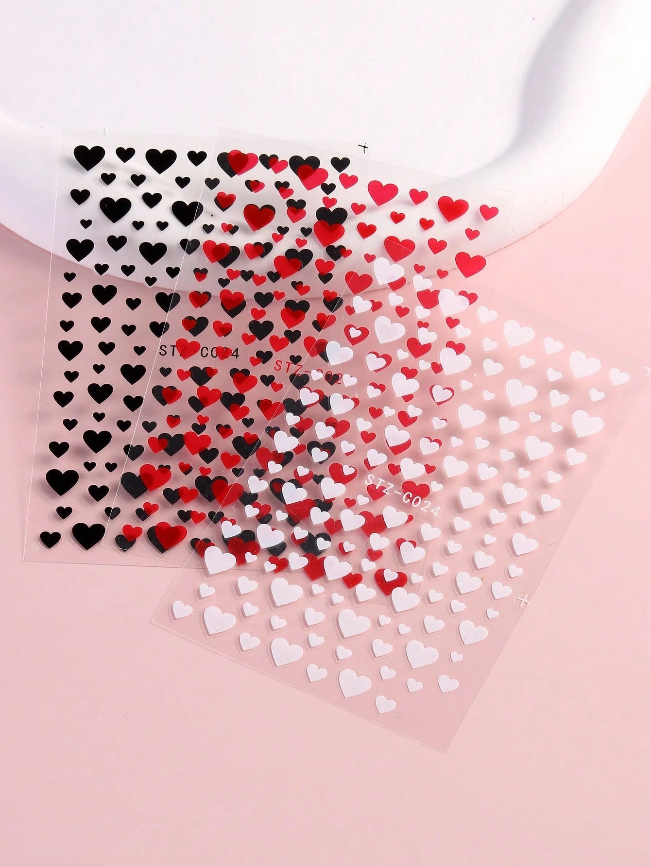 3PCS sweet hearts nail art stickers (Red,White,Black)