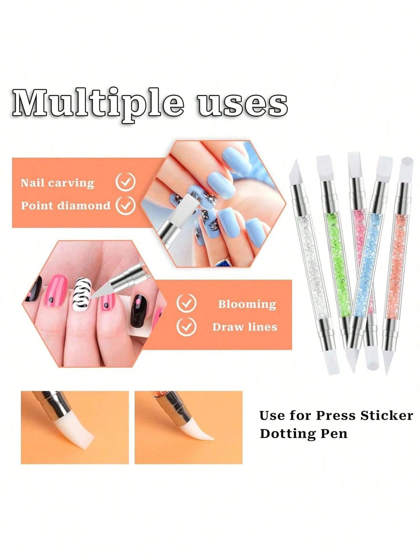 5PCS dual-ended nail art sculpture pen