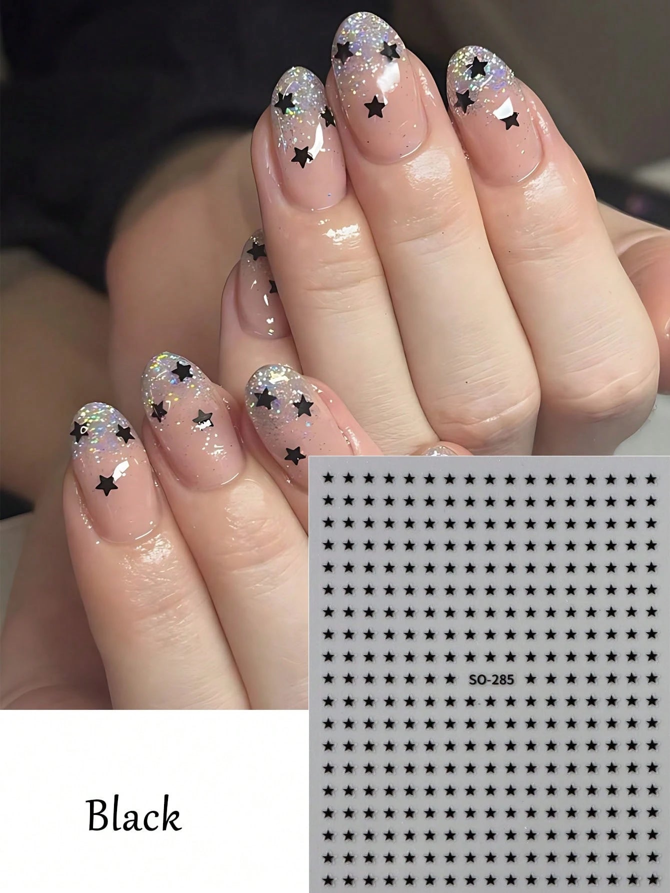 6PCS mini star nail art stickers (Black,White,Silver,Red,Laser,Purple)