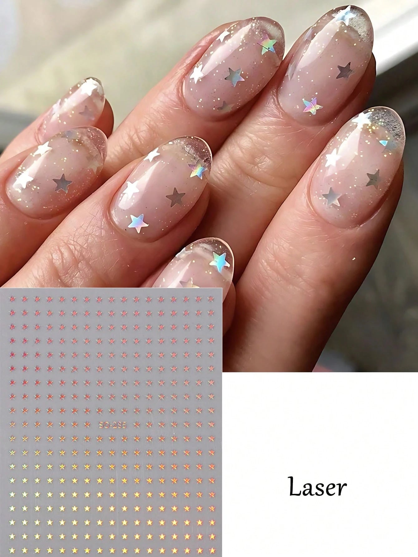 6PCS mini star nail art stickers (Black,White,Silver,Red,Laser,Purple)