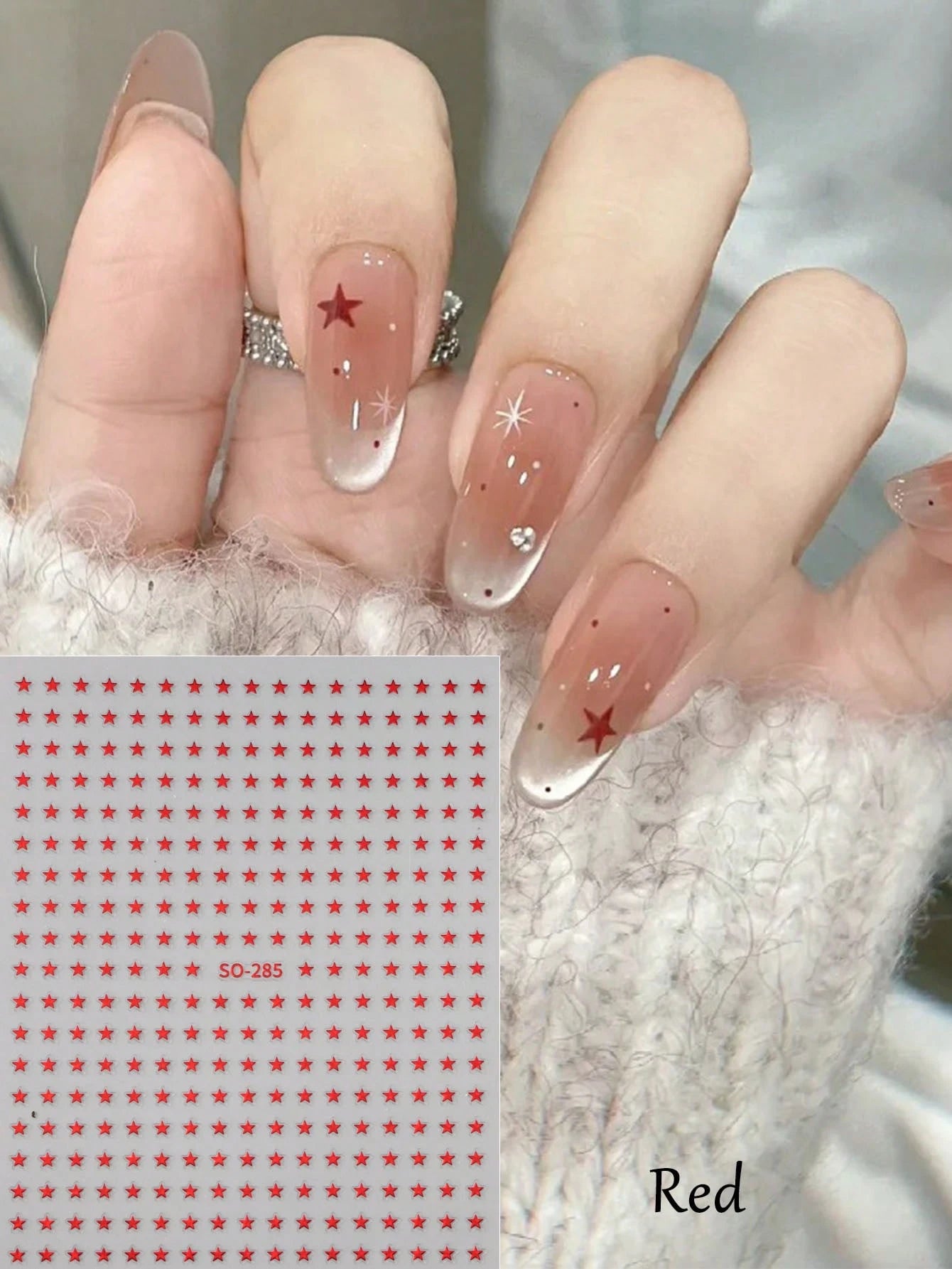 6PCS mini star nail art stickers (Black,White,Silver,Red,Laser,Purple)