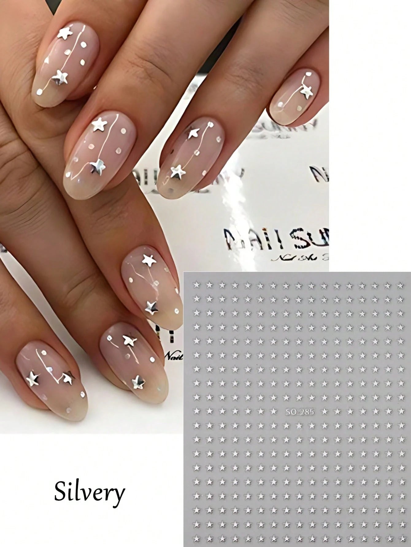 6PCS mini star nail art stickers (Black,White,Silver,Red,Laser,Purple)