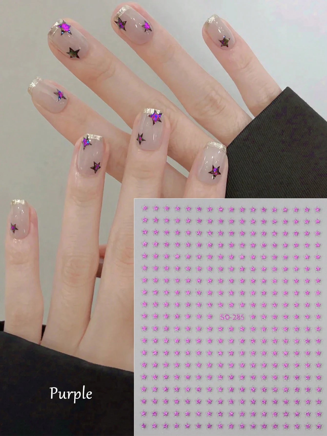 6PCS mini star nail art stickers (Black,White,Silver,Red,Laser,Purple)