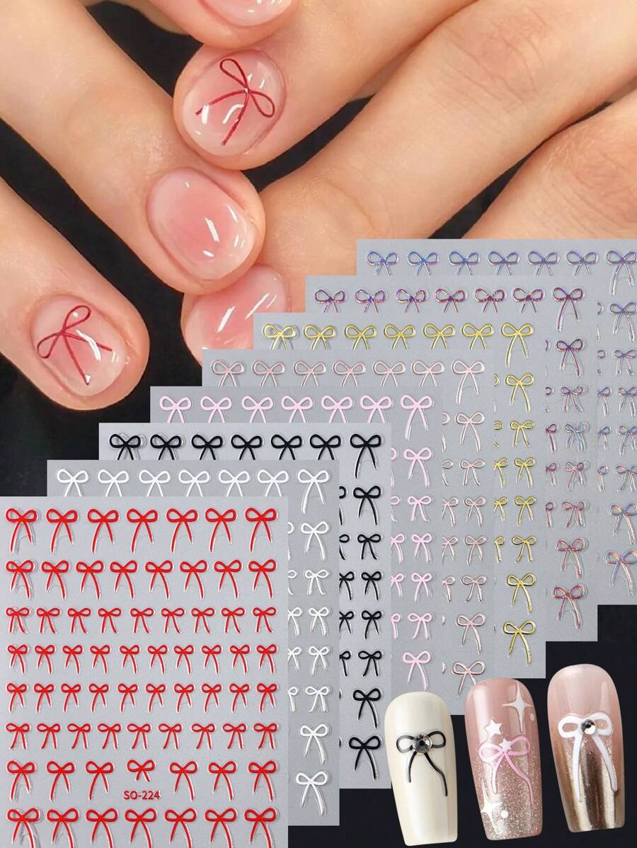 8PCS 3D bow nail art stickers (Black,White,Red,Pink,Laser,Rose gold,laser blue,Gold)