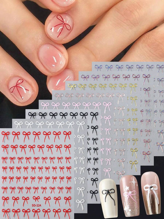 8PCS 3D bow nail art stickers (Black,White,Red,Pink,Laser,Rose gold,laser blue,Gold)