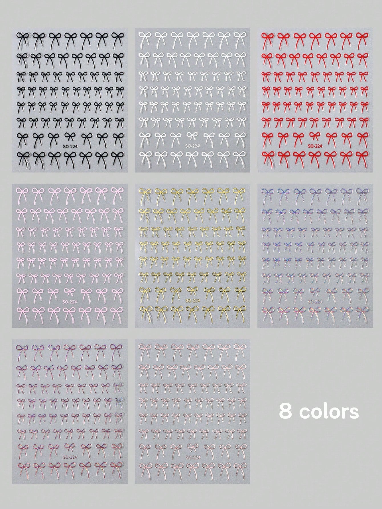 8PCS 3D bow nail art stickers (Black,White,Red,Pink,Laser,Rose gold,laser blue,Gold)