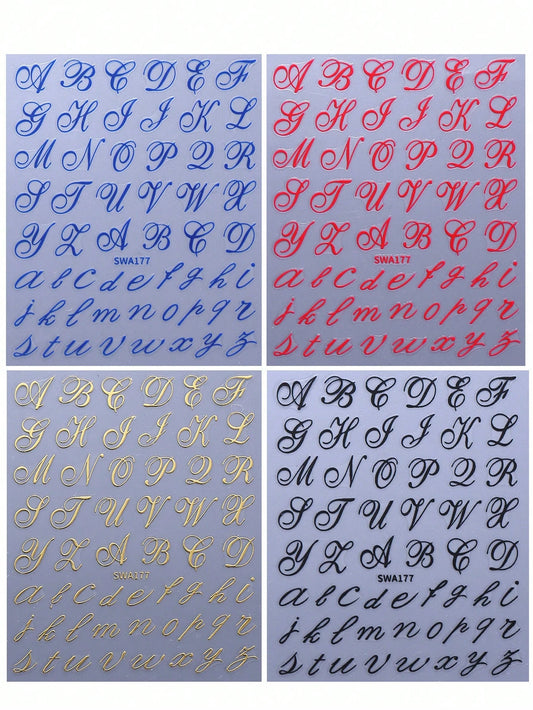 4pcs Letter Nail Art Stickers uppercase & lowercase(Black,Blue,Gold,Red)