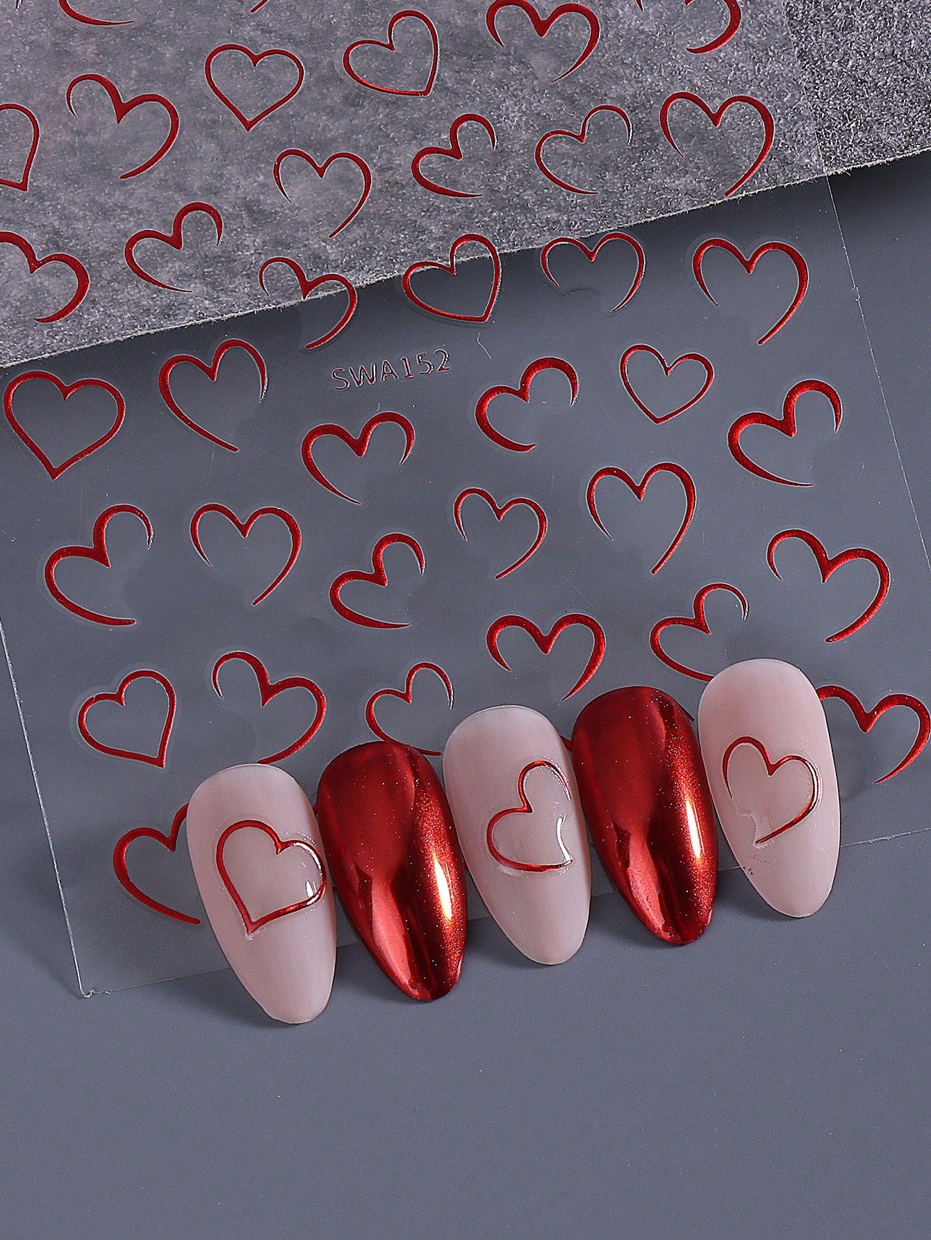 5pcs 3D Minimalist Heart Nail Stickers (Red,Purple,Pink,Blue,Gold)