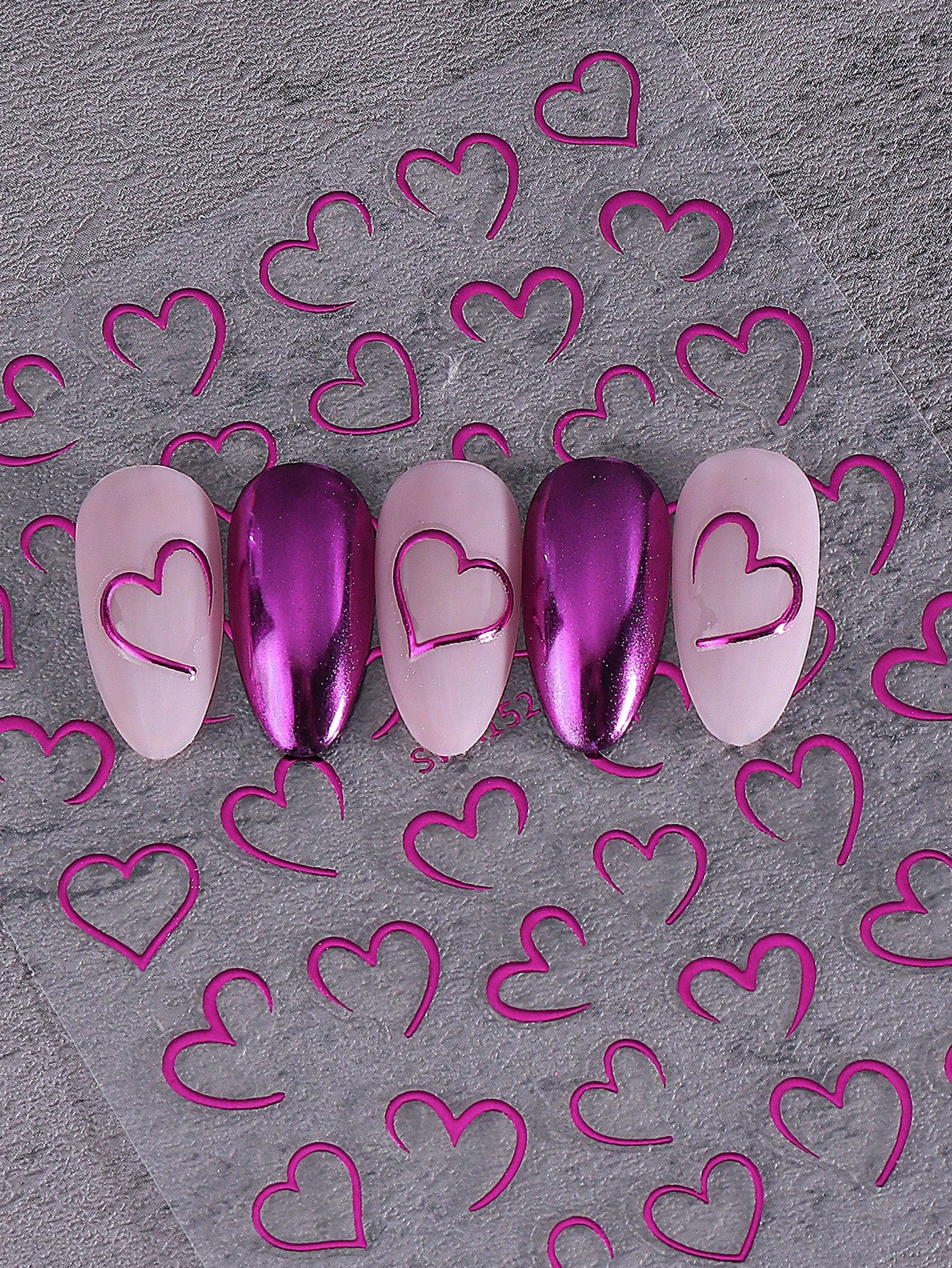 5pcs 3D Minimalist Heart Nail Stickers (Red,Purple,Pink,Blue,Gold)