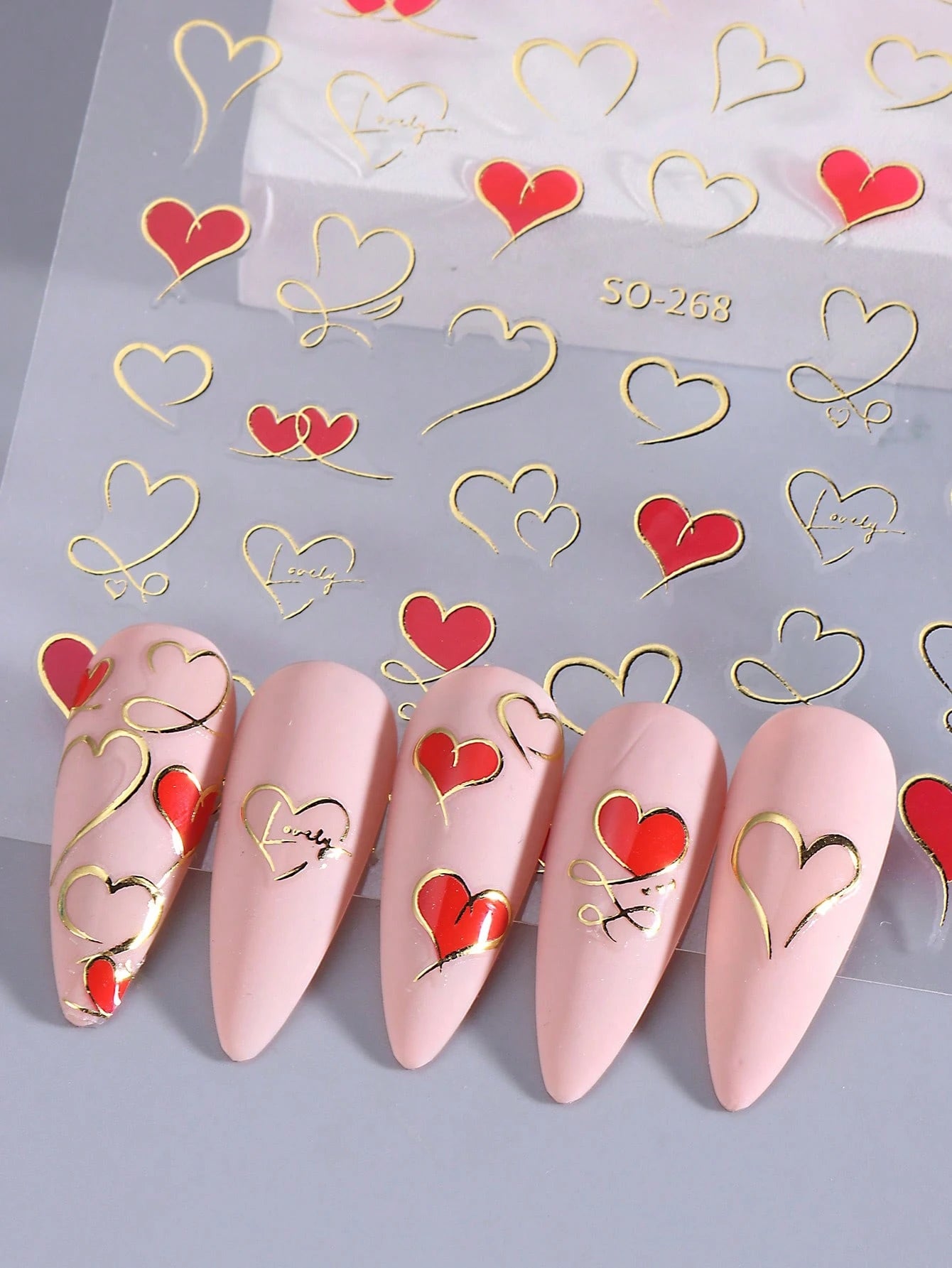 5pcs 3D Minimalist Heart Nail Stickers (Red,Purple,Pink,Blue,Gold)