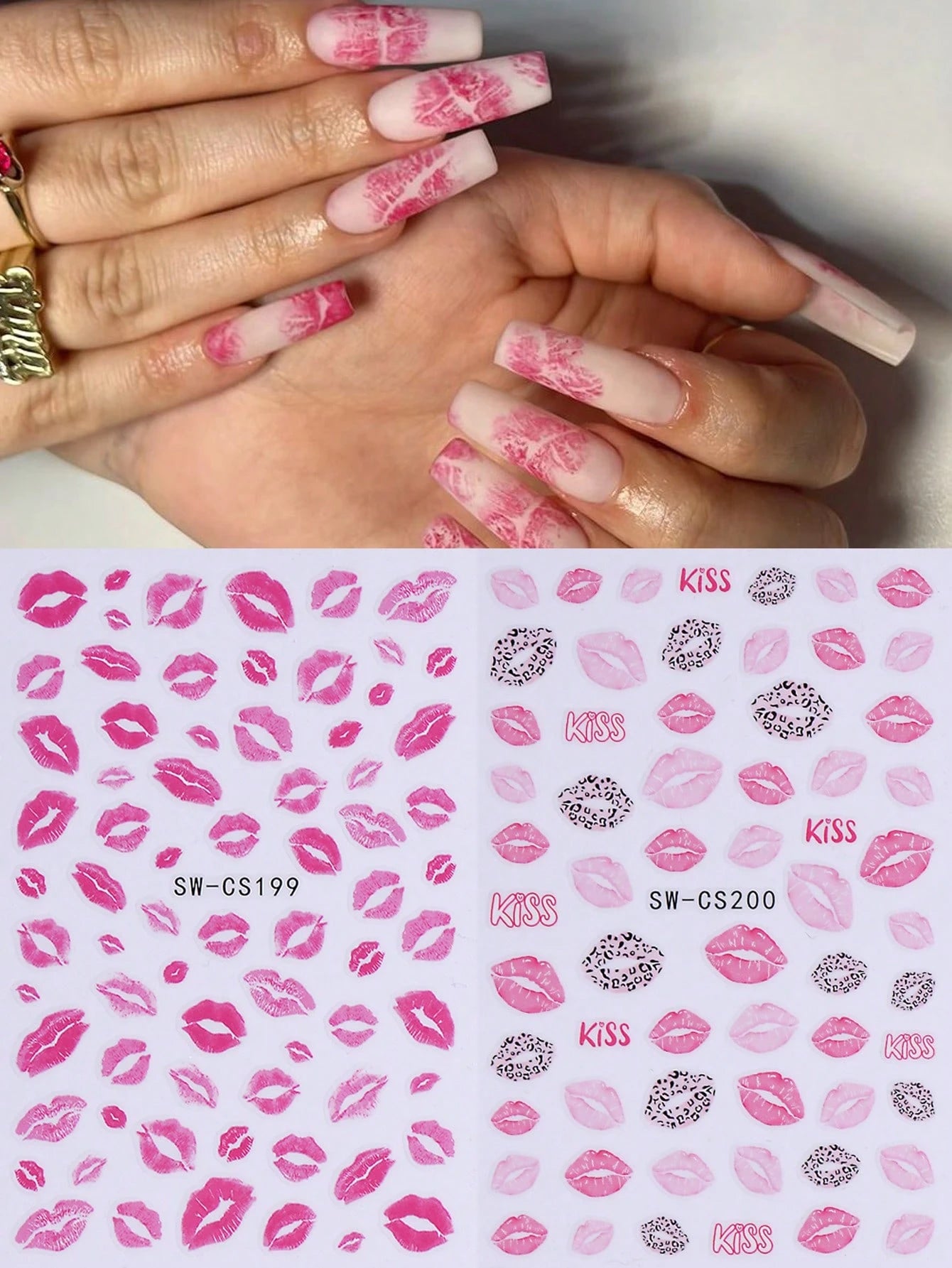 2 PCS Romantic kiss nail stickers