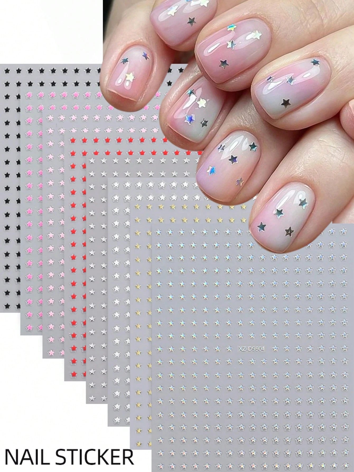 8pcs Metallic mini Star Nail Art Stickers (Black,Pink,Silver,Gold,Red,Hot pink,White,Laser)