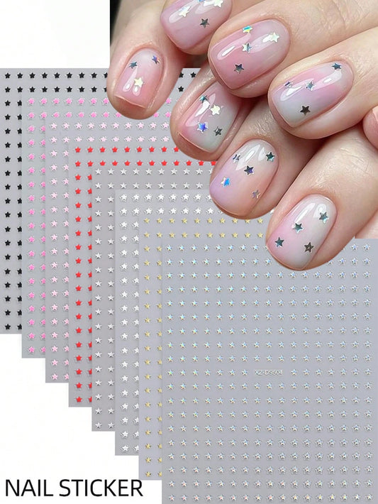 8pcs Metallic mini Star Nail Art Stickers (Black,Pink,Silver,Gold,Red,Hot pink,White,Laser)