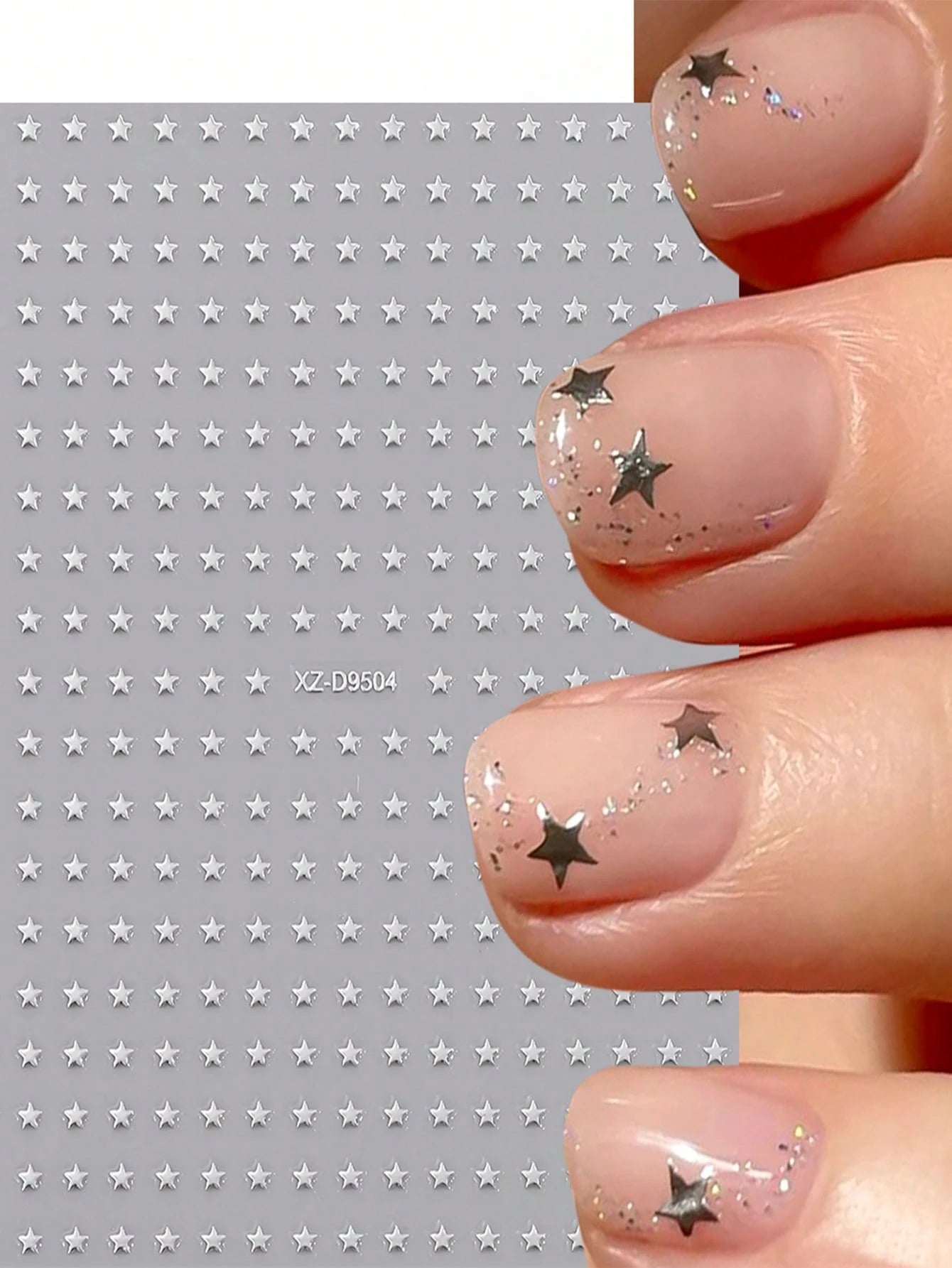 8pcs Metallic mini Star Nail Art Stickers (Black,Pink,Silver,Gold,Red,Hot pink,White,Laser)