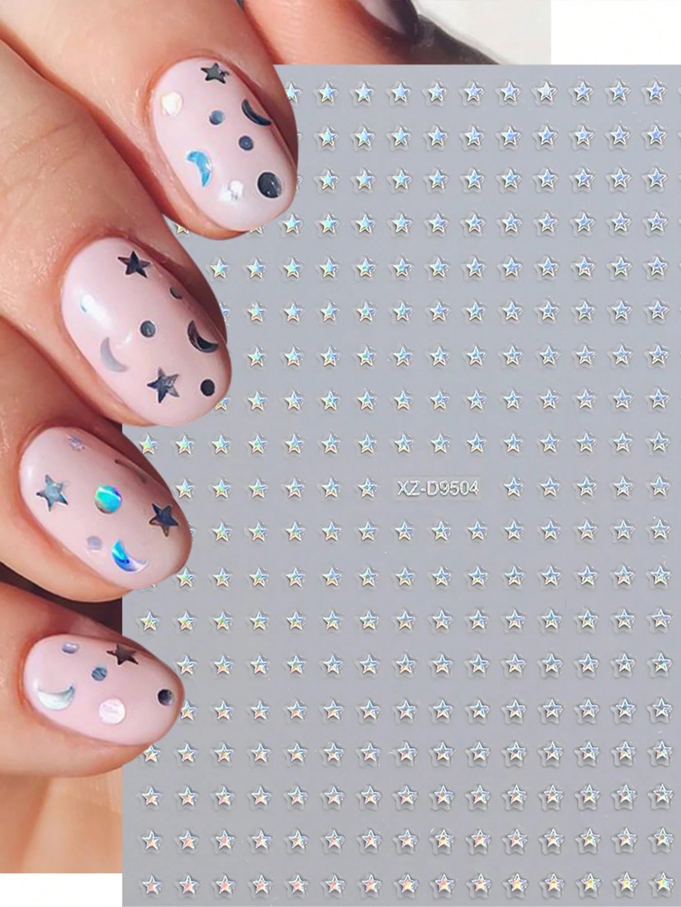 8pcs Metallic mini Star Nail Art Stickers (Black,Pink,Silver,Gold,Red,Hot pink,White,Laser)