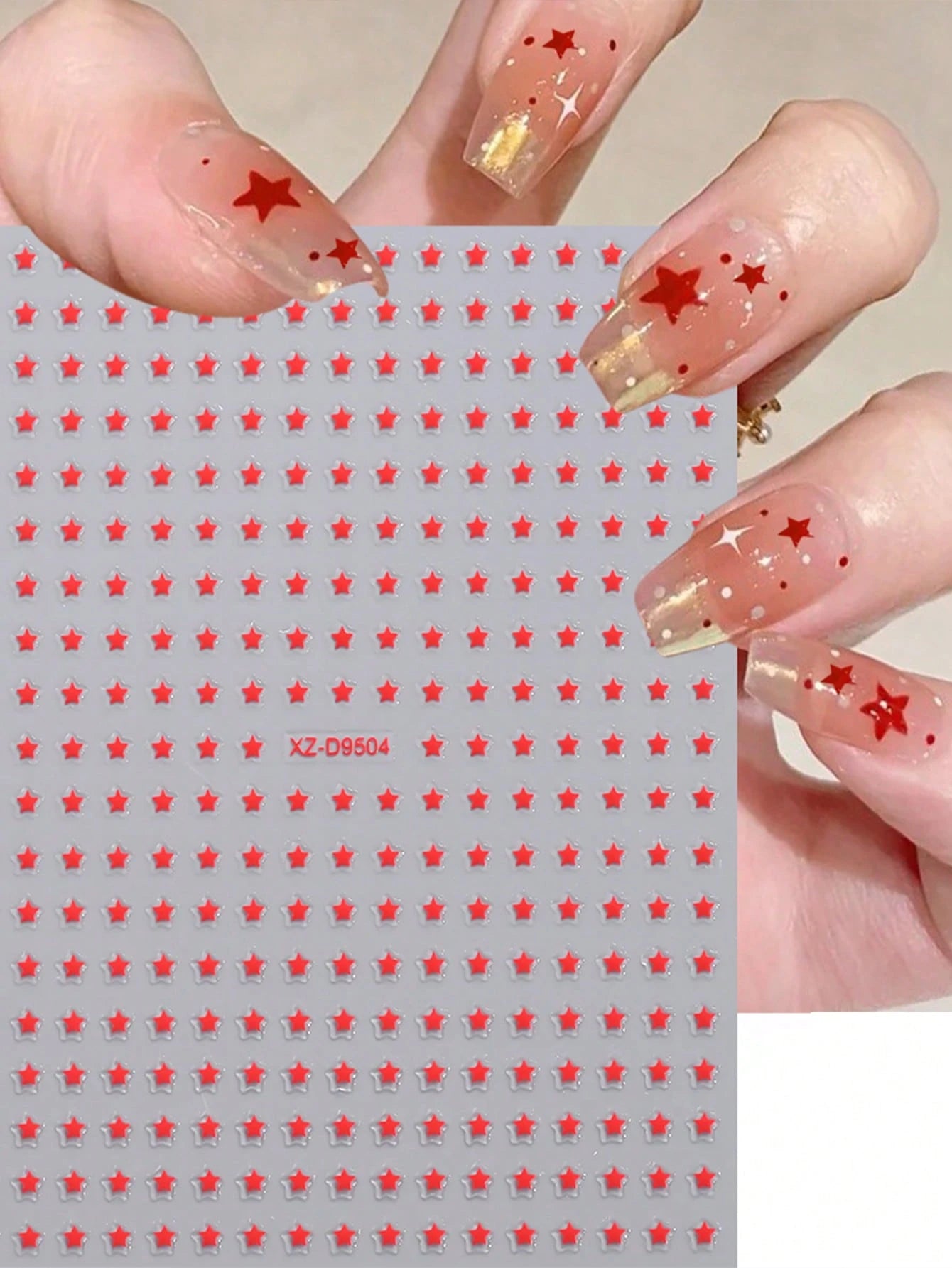 8pcs Metallic mini Star Nail Art Stickers (Black,Pink,Silver,Gold,Red,Hot pink,White,Laser)