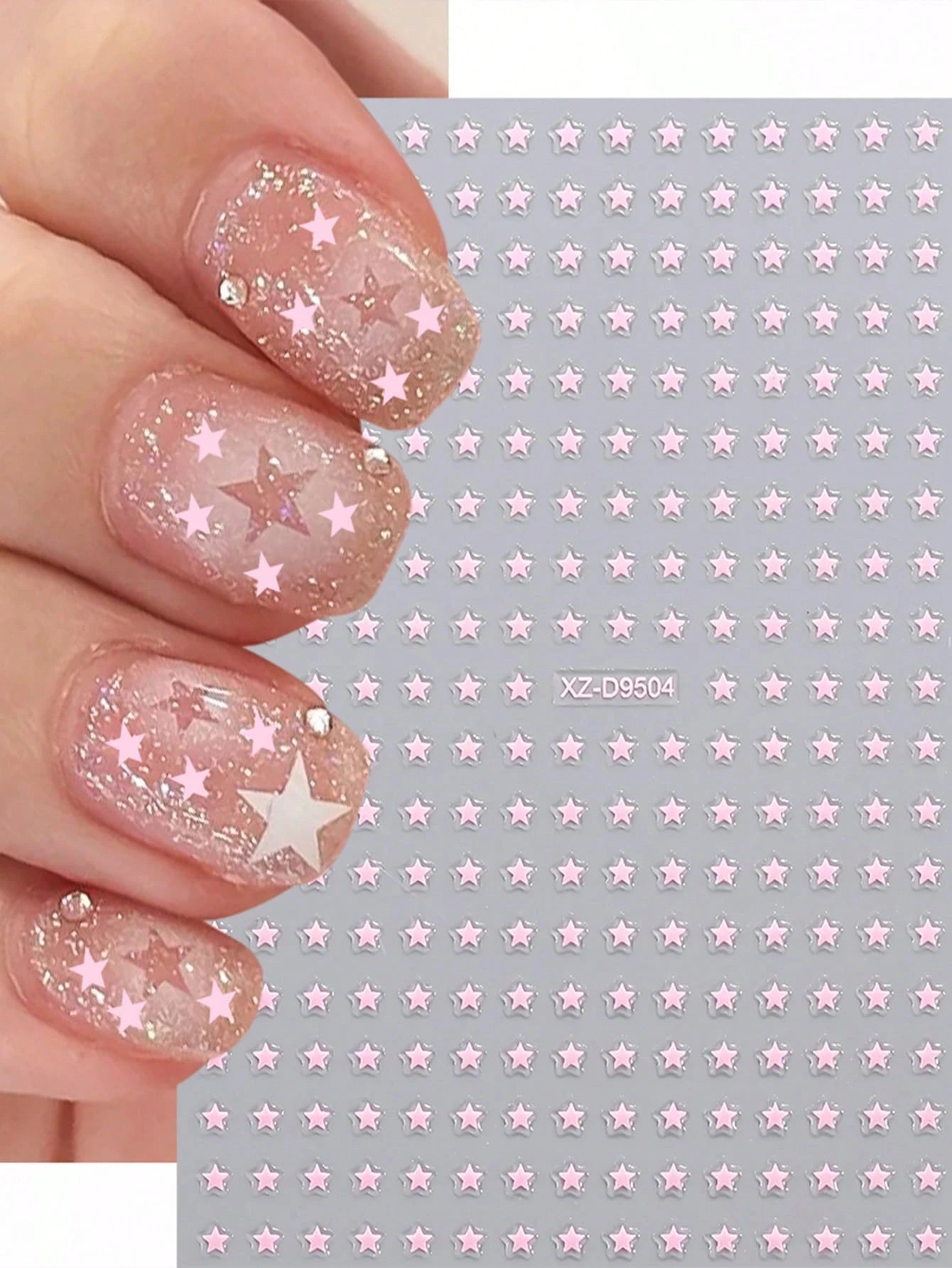 8pcs Metallic mini Star Nail Art Stickers (Black,Pink,Silver,Gold,Red,Hot pink,White,Laser)
