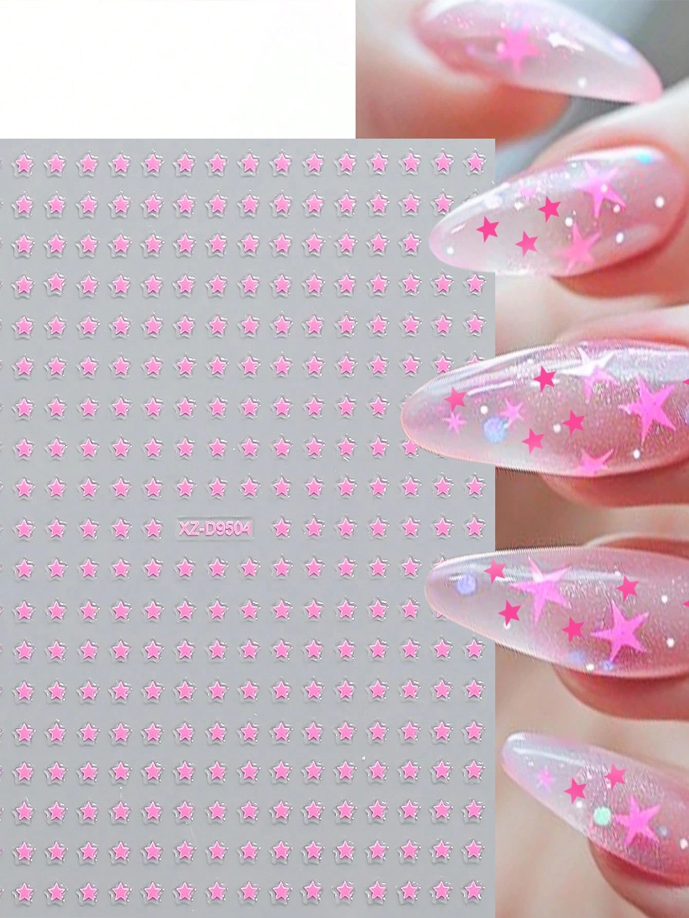 8pcs Metallic mini Star Nail Art Stickers (Black,Pink,Silver,Gold,Red,Hot pink,White,Laser)