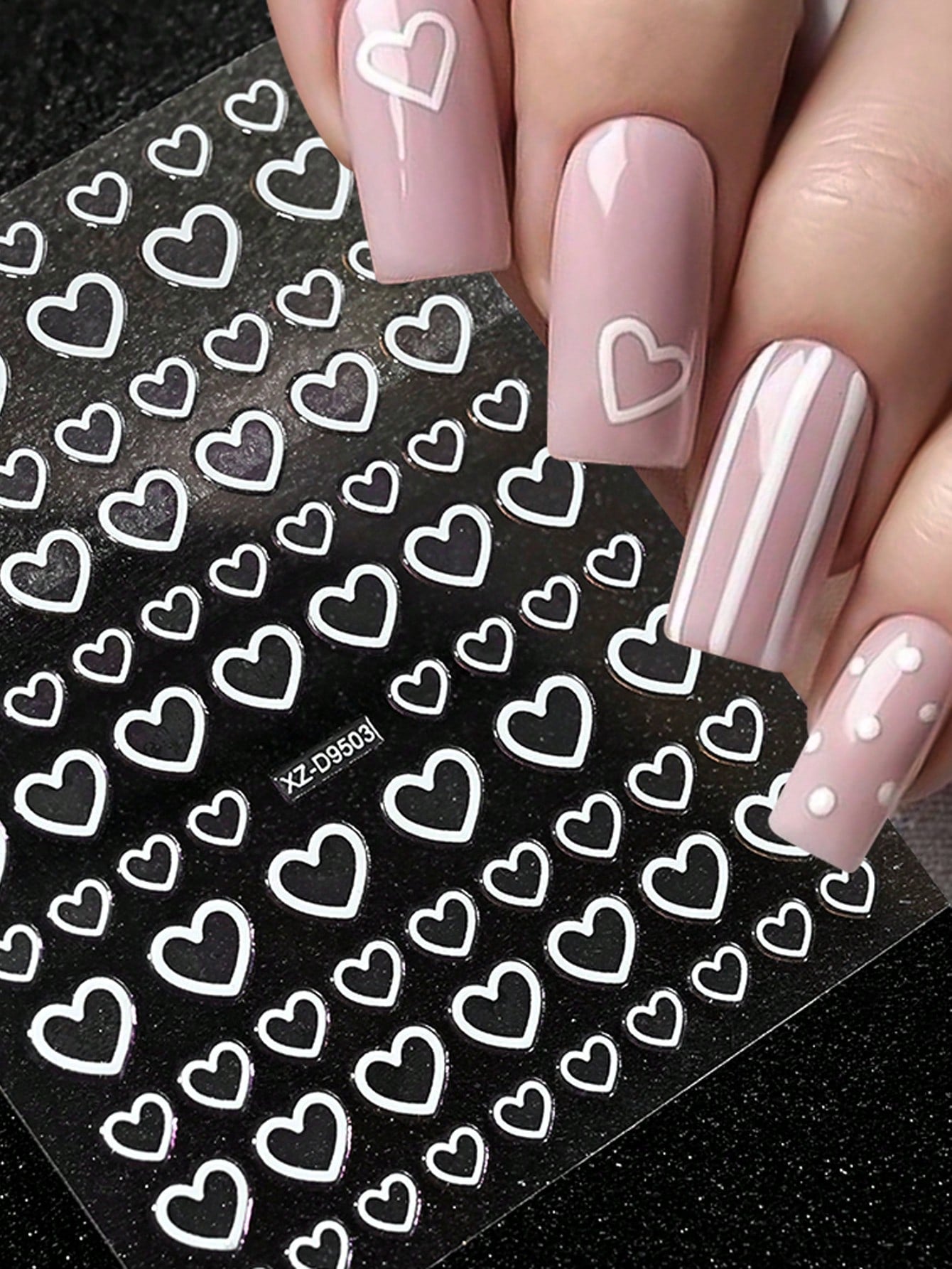 8PCS Metal Heart Nail Stickers (White,Pink,Laser,Red,Silver,Black,Gold,hot pink)