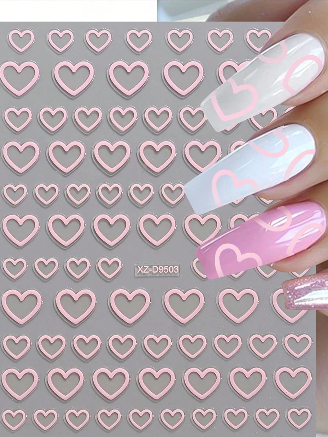 8PCS Metal Heart Nail Stickers (White,Pink,Laser,Red,Silver,Black,Gold,hot pink)