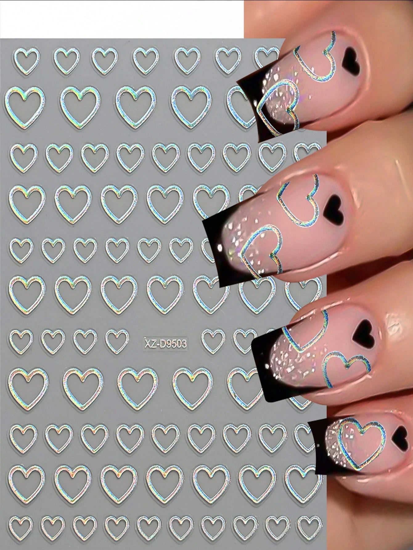 8PCS Metal Heart Nail Stickers (White,Pink,Laser,Red,Silver,Black,Gold,hot pink)
