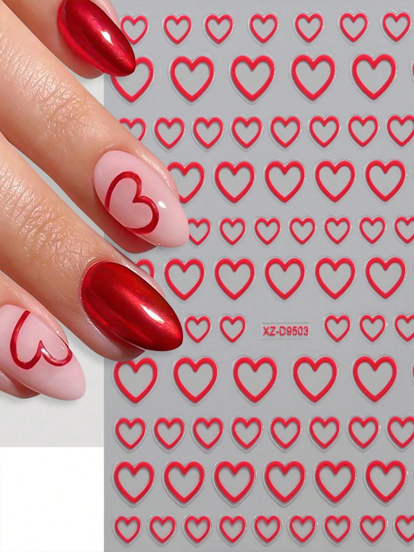 8PCS Metal Heart Nail Stickers (White,Pink,Laser,Red,Silver,Black,Gold,hot pink)
