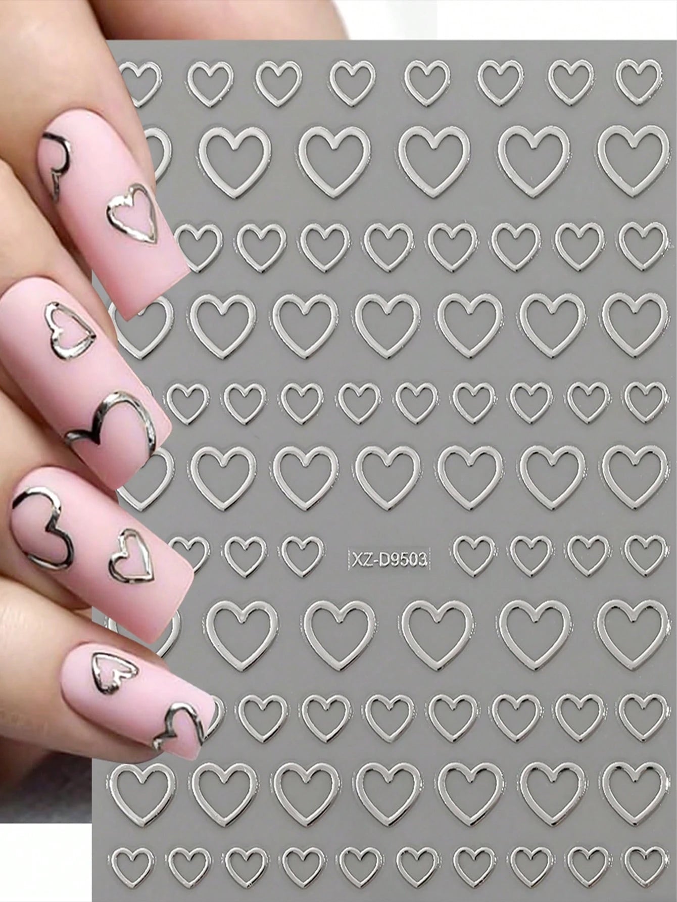 8PCS Metal Heart Nail Stickers (White,Pink,Laser,Red,Silver,Black,Gold,hot pink)