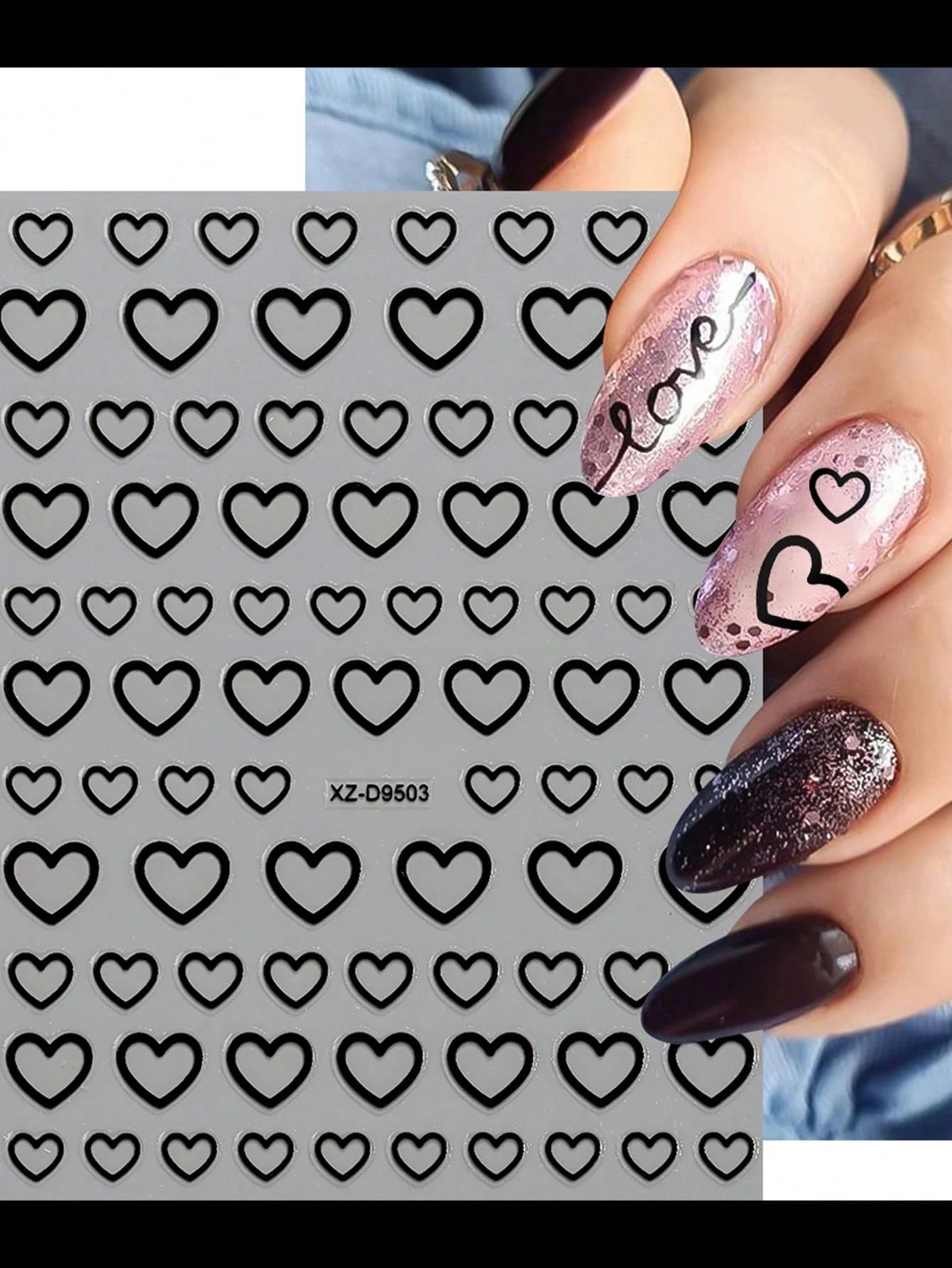 8PCS Metal Heart Nail Stickers (White,Pink,Laser,Red,Silver,Black,Gold,hot pink)