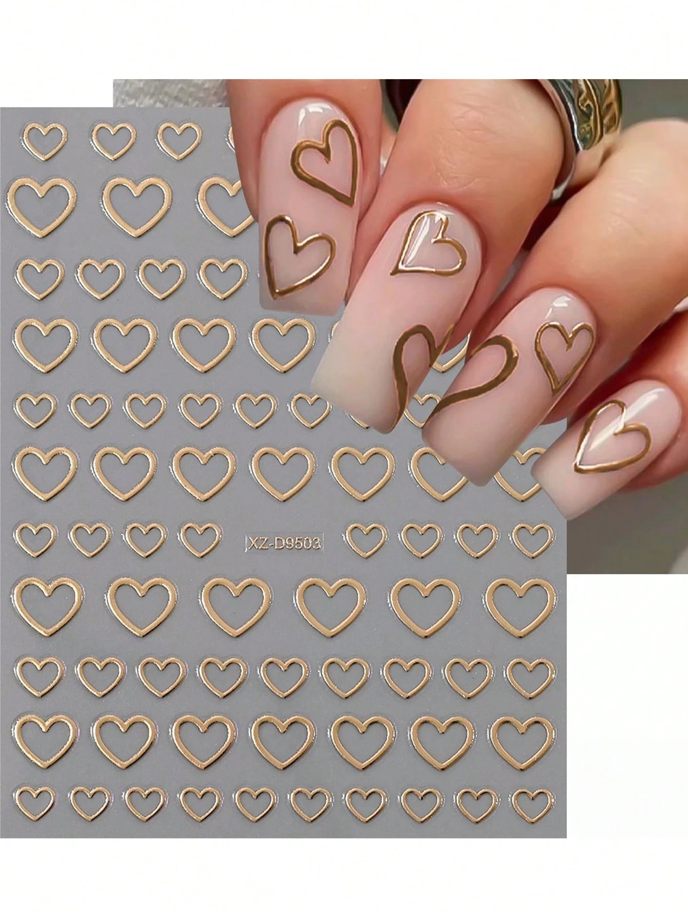 8PCS Metal Heart Nail Stickers (White,Pink,Laser,Red,Silver,Black,Gold,hot pink)