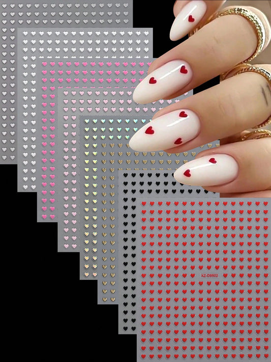 8pcs 3D Cute Mini Heart Nail Art Stickers (Silver,Hot pink,Gold,Pink,White,Black,Red,Laser)
