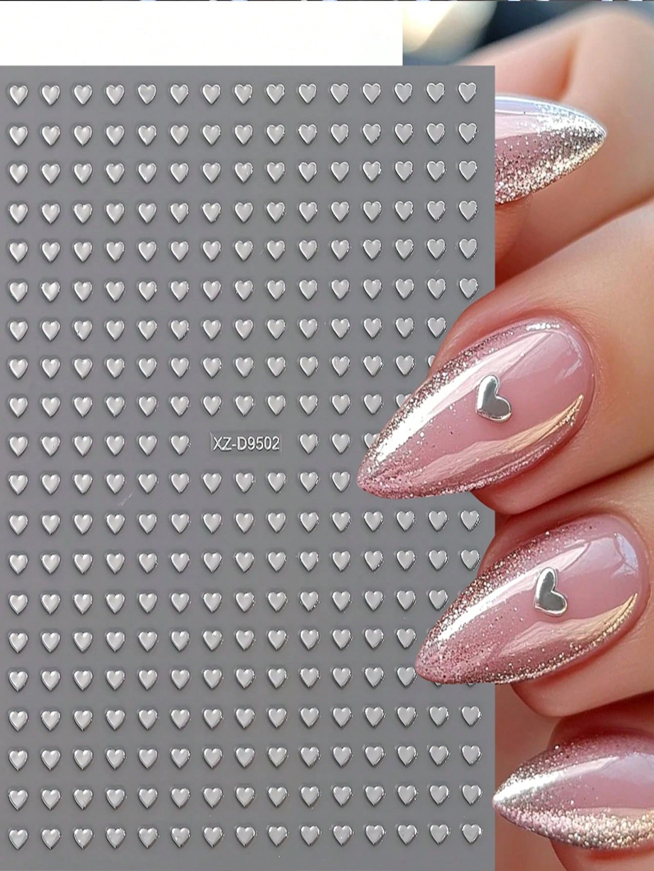8pcs 3D Cute Mini Heart Nail Art Stickers (Silver,Hot pink,Gold,Pink,White,Black,Red,Laser)